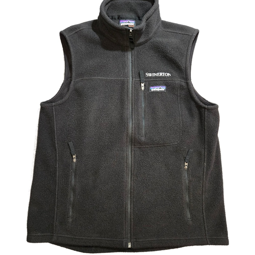 Patagonia Mens Synchilla Fleece Vest Black Full Zip Swinerton Logo Medium 23010